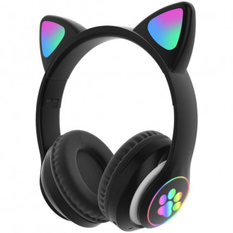 Fejhallgató vezeték nélküli , macska fülekkel , fekete STN-28
