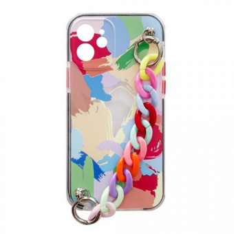 iPhone 13 színes szilikon tok, lánccal, 4-es minta
