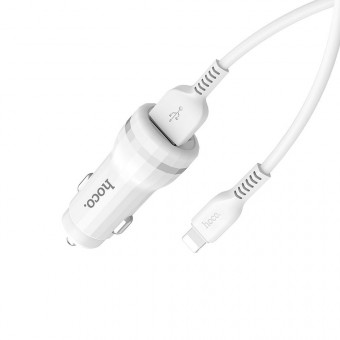 HOCO Z27 autós töltő 2 x USB aljzat (2400mA + Lightning kábel), Fehér