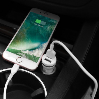 HOCO Z27 autós töltő 2 x USB aljzat (2400mA + Lightning kábel), Fehér