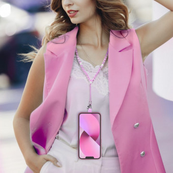 Crystal diamond telefon nyakba akasztó, rózsaszín, 74cm