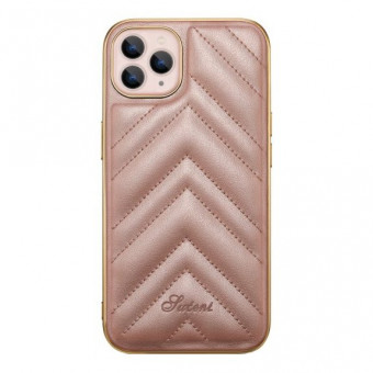 iPhone 13 szivacsos varrott tok, bézs, arany kerettel