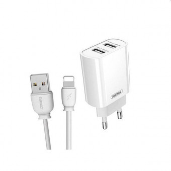 Remax töltő szett 2USB, Lightning kábel 1m, RP-U35 fehér