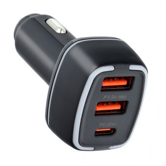 PAVAREAL autós töltő Type C PD 20W + 2x USB 4.8A PA-CC65 fekete