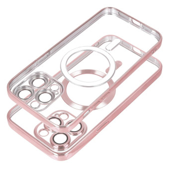 iPhone 14 Pro Magsafe képes szilikon tok, rose gold/átlátszó, kamera védővel, prémium dobozos