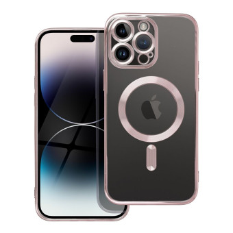 iPhone 14 Pro Magsafe képes szilikon tok, rose gold/átlátszó, kamera védővel, prémium dobozos