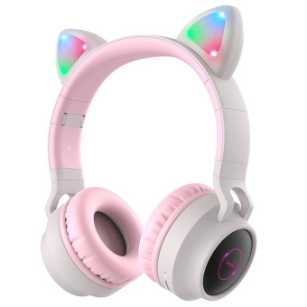 Hoco fejhallgató, vezeték nélküli , macska fülekkel , fekete W27, szürke/pink