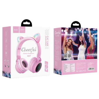 Hoco fejhallgató, vezeték nélküli , macska fülekkel , fekete W27, szürke/pink