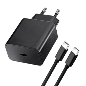 BLUE STAR töltő 3A 25W Type C típusú + kábel type C- type C, PD QC4.0 fekete