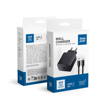 Blue Star töltő adapter 20W + USB C - Lightning kábel fekete