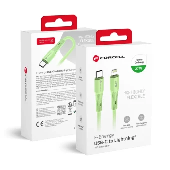 Forcell F-Energy kábel USB C - Lightning PD 3A 27W  1 m zöld