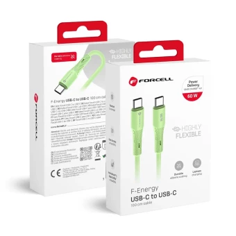 Forcell F-Energy kábel USB C - USB C QC4.0 PD 3A 60W  1m zöld